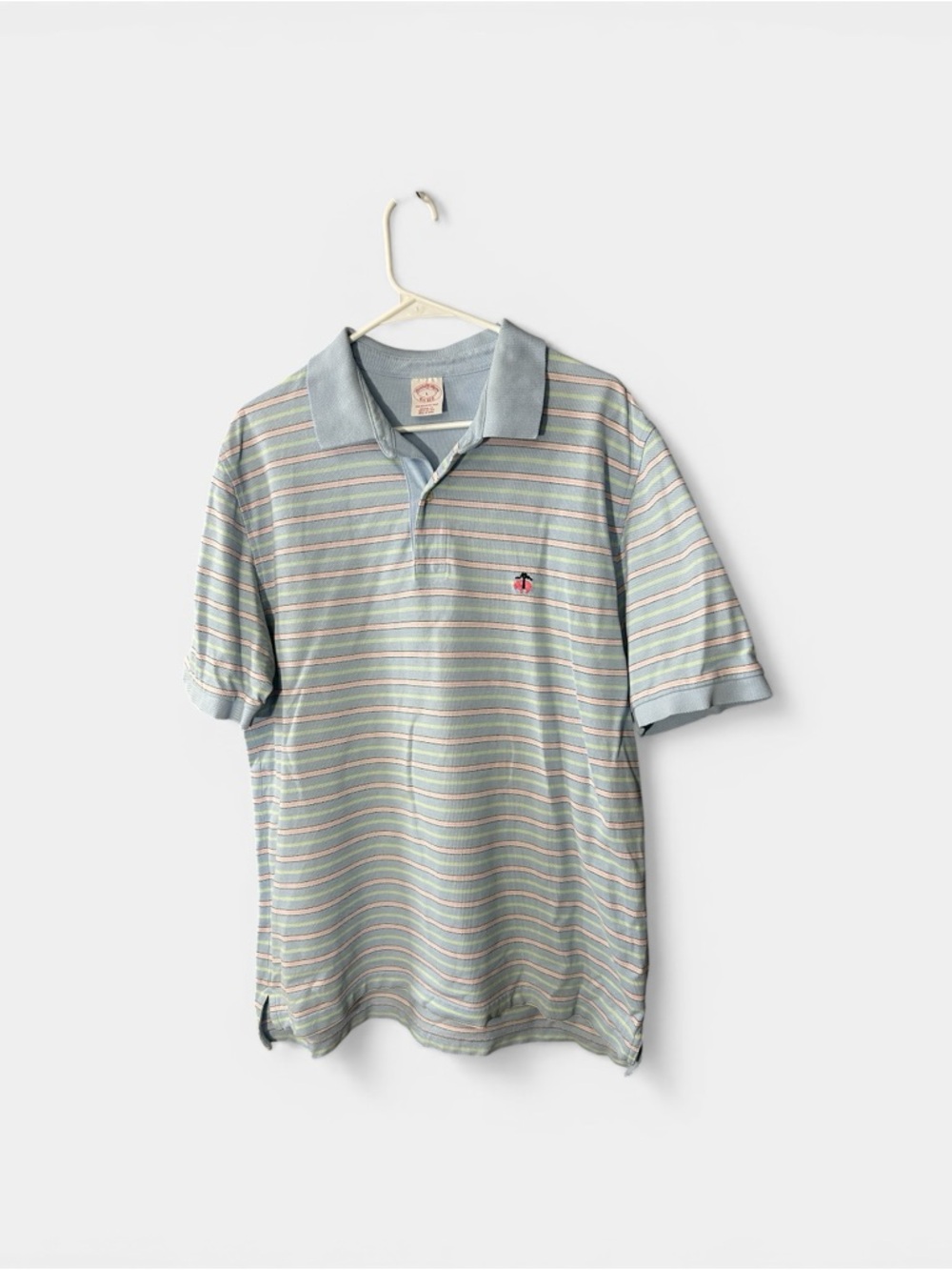 Brooks Brothers Blue Striped 100% Cotton Pique Performance Polo Original Fit SzL